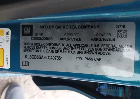 2020 Chevrolet Spark Fwd Ls Automatic z USA, uszkodzony, nr VIN KL8CB6SA9LC407861